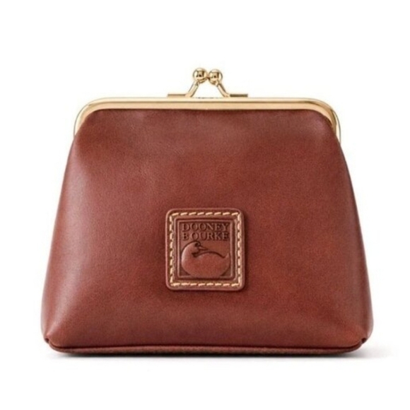 Dooney & Bourke Handbags - Dooney & Bourke Florentine Leather Kisslock Coin Purse Wallet Brown 9Y1407 NWT